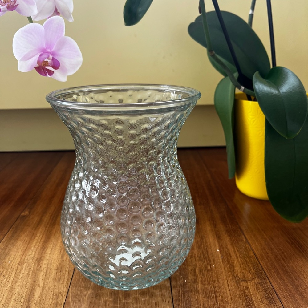 Two Flower 🌺 Vases NWT Light Green Bubble Textured Glass 7.5" + White 11" Glass